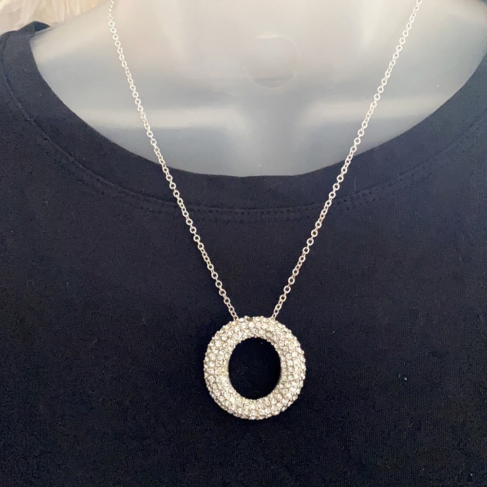 Rhinestone Eternity Necklace, Silver Tone - Picture 3 of 7